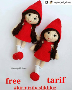 Kırmızı Başlıklı Kız Amigurumi Oyuncak Bebek Tarifi