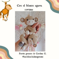 Patrón de amigurumi de mono para sujetar cortinas