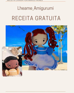 Receita de Amigurumi Grátis: Boneca de Vestido Azul e Cabelo Vermelho