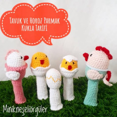 Tavuk ve Horoz Parmak Kukla Amigurumi Örgü Modeli