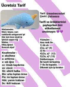 Ücretsiz Amigurumi Deseni: Mavi Narval Yün Oyuncak Yapımı