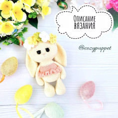 Яркая схема вязания крючком для игрушки кролика с цветочным венком