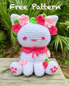 Adorable Crochet Cat with Flower Crown Free Pattern