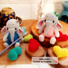 Adorable Crochet Elephant with Colorful Hearts