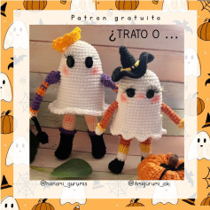 Amigurumi fantasmas de Halloween con sombrero y corona