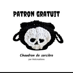 Chaudron de sorcière en crochet avec motif crâne
