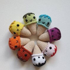 Colorful Crochet Ice Cream Cones with Cute Faces