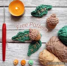 Crochet Acorn and Leaves Free Pattern for Autumn Decoration