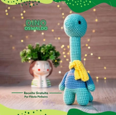 Crochet Dino Oswaldo: Receita Gratuita de Flávia Pinheiro