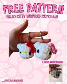 Crochet Hello Kitty Keychain Free Pattern with Bear Modification