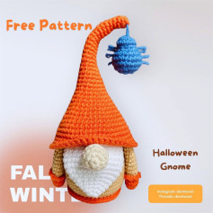 Crochet Pattern for Halloween Gnome with Spider Decoration