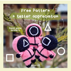 Crochet Pattern for Squid Game Soldiers Amigurumi Dolls
