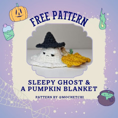 Crochet Sleepy Ghost with Pumpkin Blanket for Halloween Fun