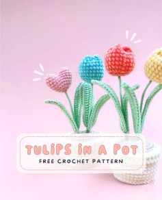 Crochet Tulip Flowers in a Pot Pattern for Beginners