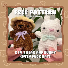 Free Crochet Pattern: 2 in 1 Bear and Bunny with Duck Hat