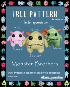 Free Crochet Pattern for Monster Brothers Amigurumi