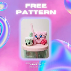Free Crochet Pattern: Kirby with Matcha Bubble Tea