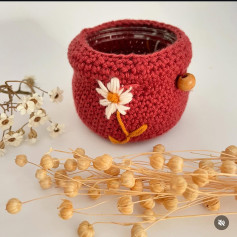 Handcrafted Crochet Jar Cover with Floral Design