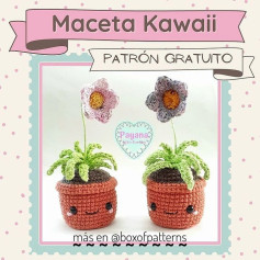 Patrón de maceta kawaii con flores de crochet adorables