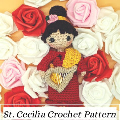 St. Cecilia Crochet Doll Pattern with Floral Background