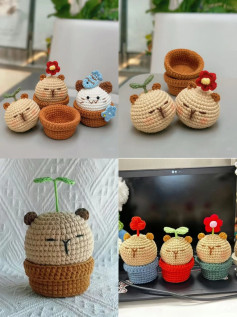 Amigurumi de Ursinhos em Vasos com Flores Bonitas