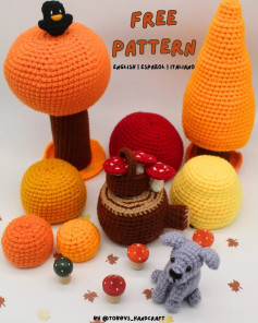 Amigurumi Forest Scene Crochet Pattern with Cute Dog and Mushrooms