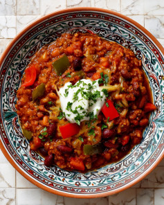 Autumn Warmth Vegan Chili with Lentils and Beans