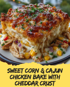 Baked Cajun Chicken & Corn Casserole Topped with Crispy Cheddar