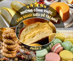 bánh macaron, bánh crepe, bánh custard, bánh quy bơ, bánh bông lan cam