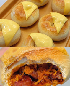 Bánh mì bagel phô mai, xúc xích và chà bông này ngon quá!❗️