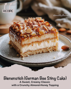 Bienenstich (German Bee Sting Cake) – A Sweet, Creamy Classic with a Crunchy Almond-Honey