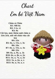 Biểu đồ móc len cho búp bê amigurumi em bé Việt Nam