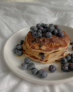 Blueberry Chocolate Delight Pancakes with Sea Salt Tahini