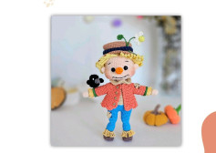 Charming Crochet Scarecrow Doll with Cute Details and Accessories