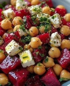 Chickpea, Beet & Feta Salad with Lemon-Garlic Vinaigrette beetroot