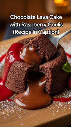 Chocolate Lava Cake with Raspberry Coulis
