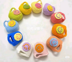 Colorful Crochet Cup Cozies with Smiley Faces for Fun Decor
