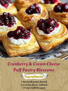 Cranberry & Cream Cheese Puff Pastry Blossoms