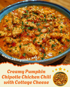 Creamy Pumpkin Chipotle Chicken Chili with Cottage Cheese