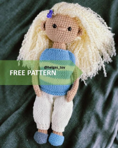 Crochet Doll Pattern with Blonde Hair and Blue Outfit