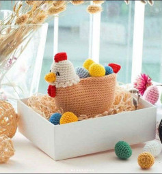 Crochet Pattern: Cute Chicken Basket with Colorful Eggs