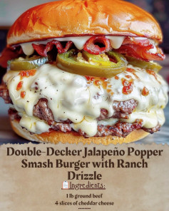 🔥 Double-Decker Jalapeño Popper Smash Burger with Ranch Drizzle