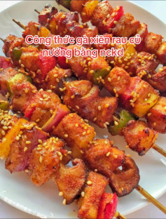 🍢 GÀ XIÊN NƯỚNG RAU CỦ BẰNG NỒI CHIÊN KHÔNG DẦU