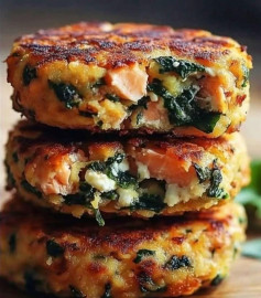 Golden Mediterranean Salmon Cakes with Spinach and Feta