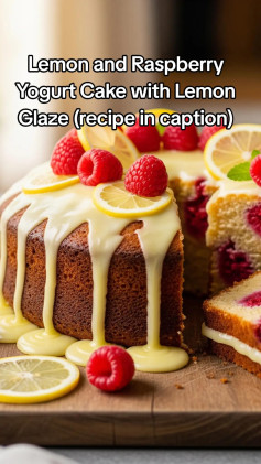 Lemon and Raspberry Yogurt Cake with Lemon Glaze