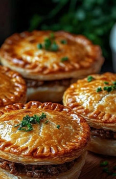 Mini Irish-Style Beef Party Pies with Flaky Pastry and Rich Gravy Filling