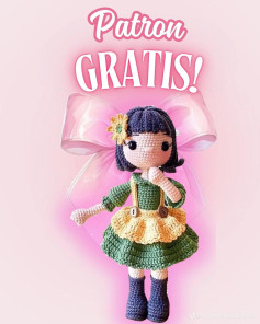 Muñeca de crochet gratis con vestido colorido