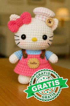 Patrón de amigurumi de gatito con sombrero y vestido