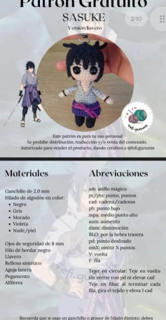 Patrón de Amigurumi de Sasuke para Llavero, Ideal para Fans del Anime