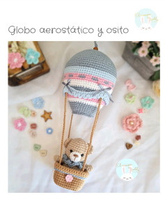 Patrón de globo aerostático con osito de crochet